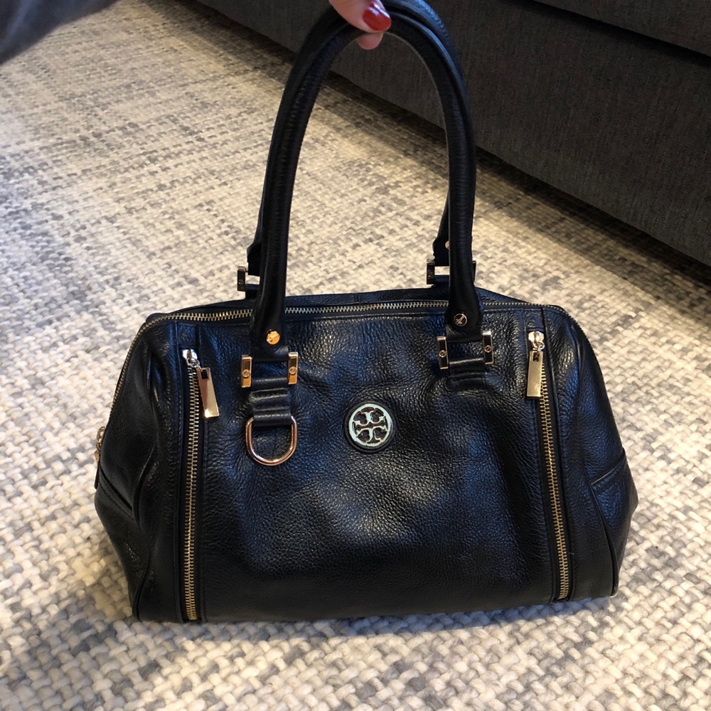 Tory Burch Black Leather Top Handle Purse
